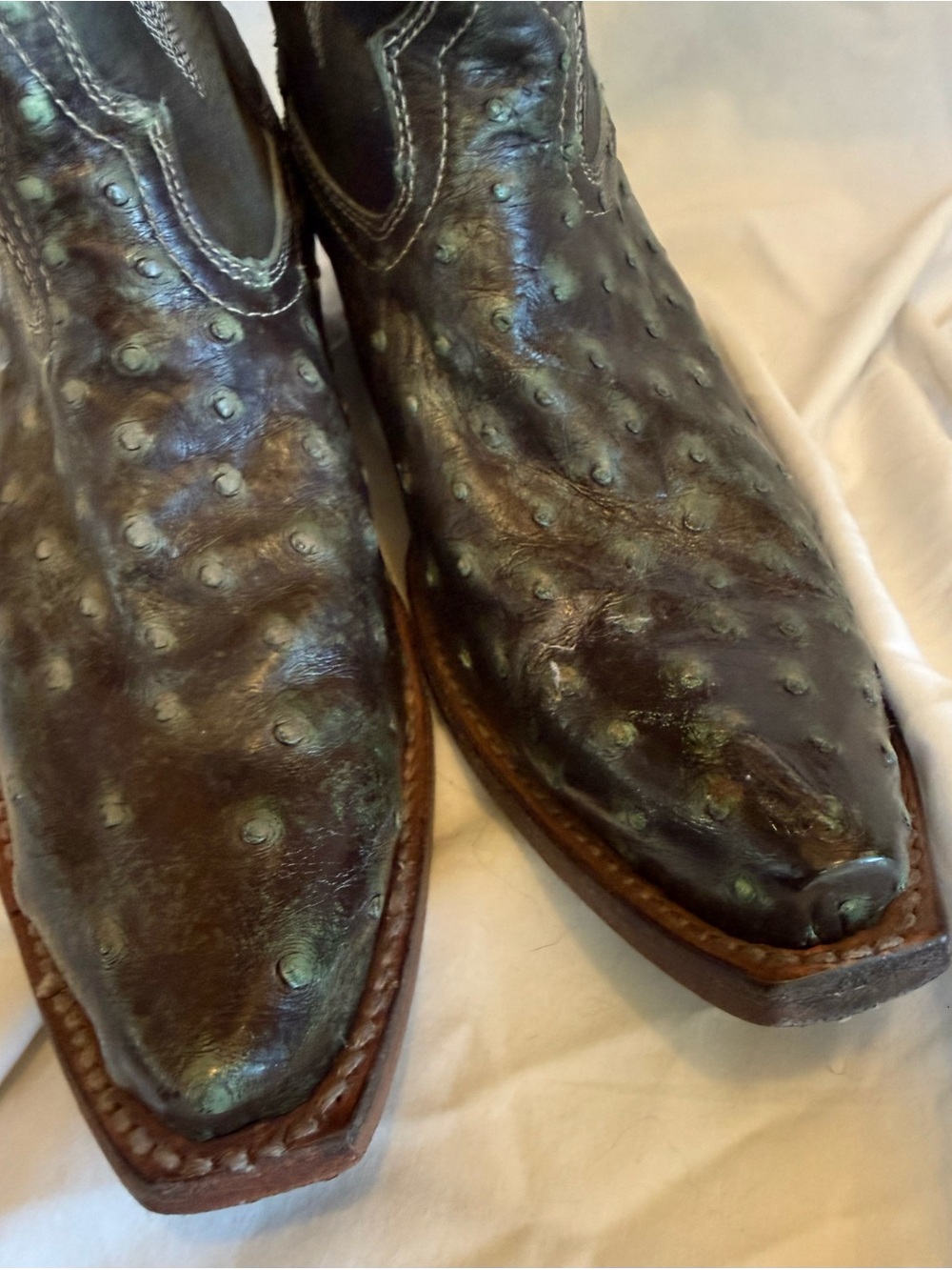 Freebird woodland green ostrich Distressed Leather Cowboy Boots - Picture 6 of 13